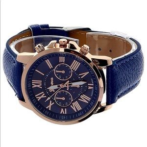 Blue Leather Watch Three Six-Pin Quartz